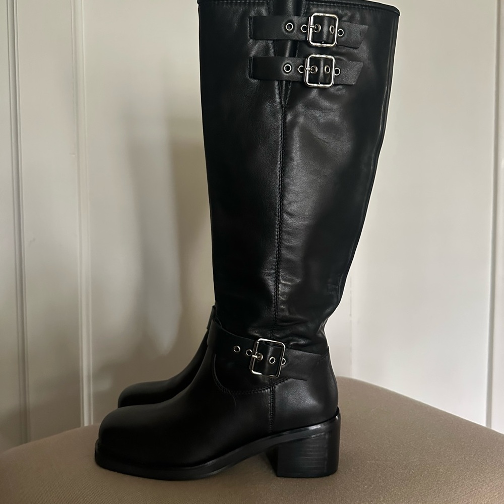 RAYE Black Leather Knee High Boots w/ Buckle Detail | Women’s 8
